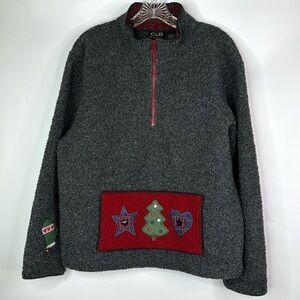 Vintage C&B Gray Pullover 1/4 Zip Christmas Fleece Sweatshirt Large